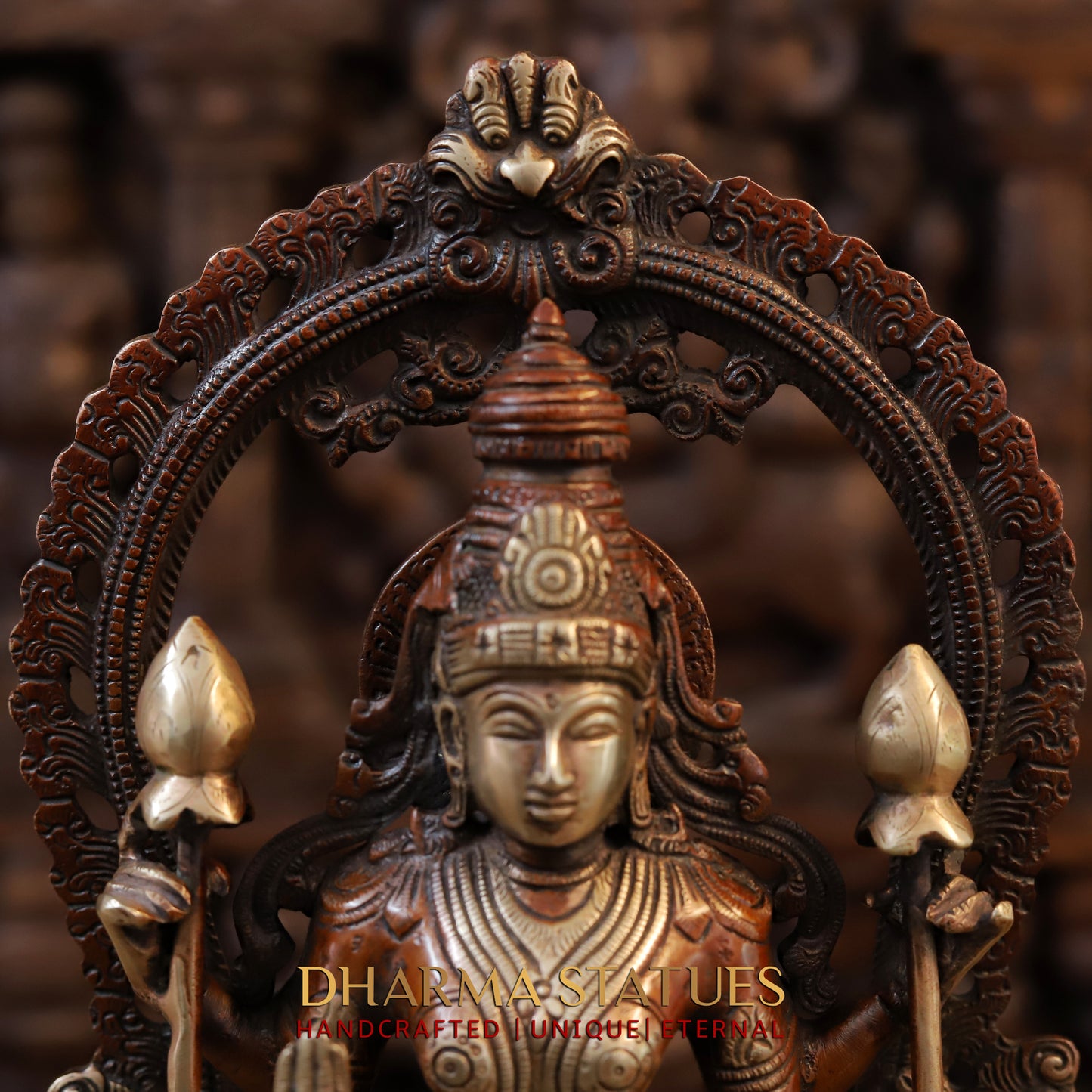 Brass Lakshmi Standing in Blessing Posture, Copper & Golden Finish, 16"