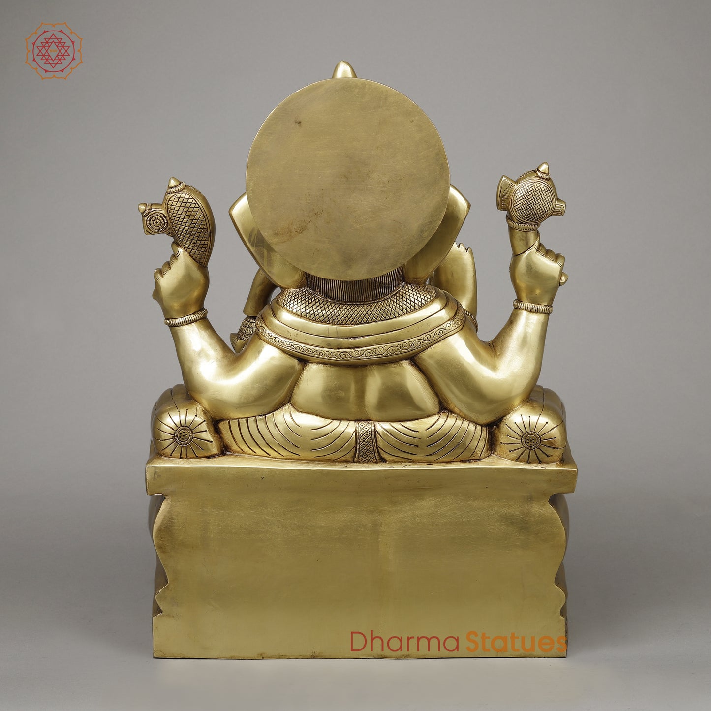 Brass Ganesh seated on Throne (Raja Ganesh), Fine Golden Finish, 24.6"