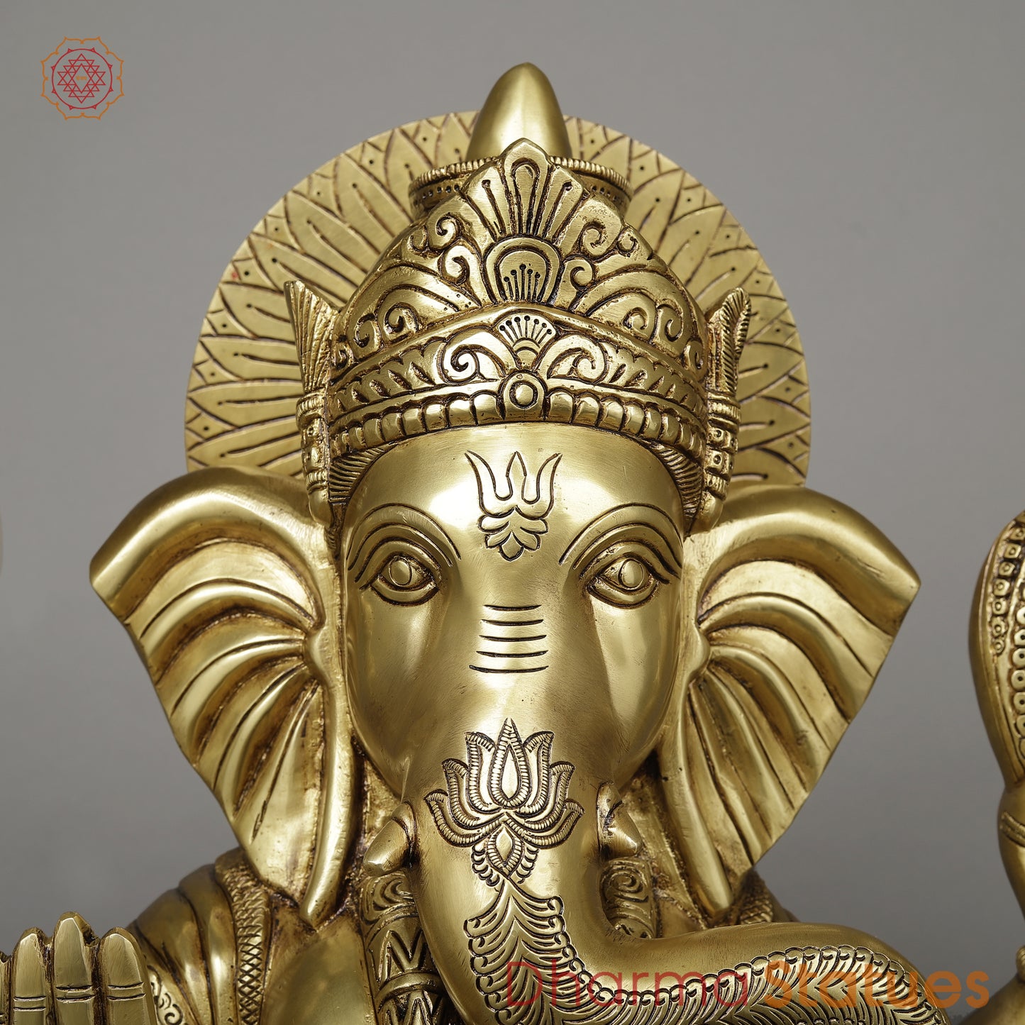 Brass Ganesh seated on Throne (Raja Ganesh), Fine Golden Finish, 24.6"