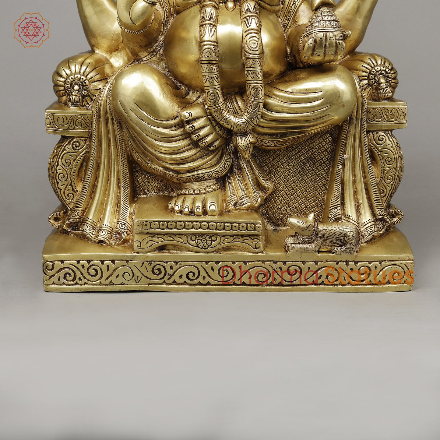 Brass Ganesh seated on Throne (Raja Ganesh), Fine Golden Finish, 24.6"