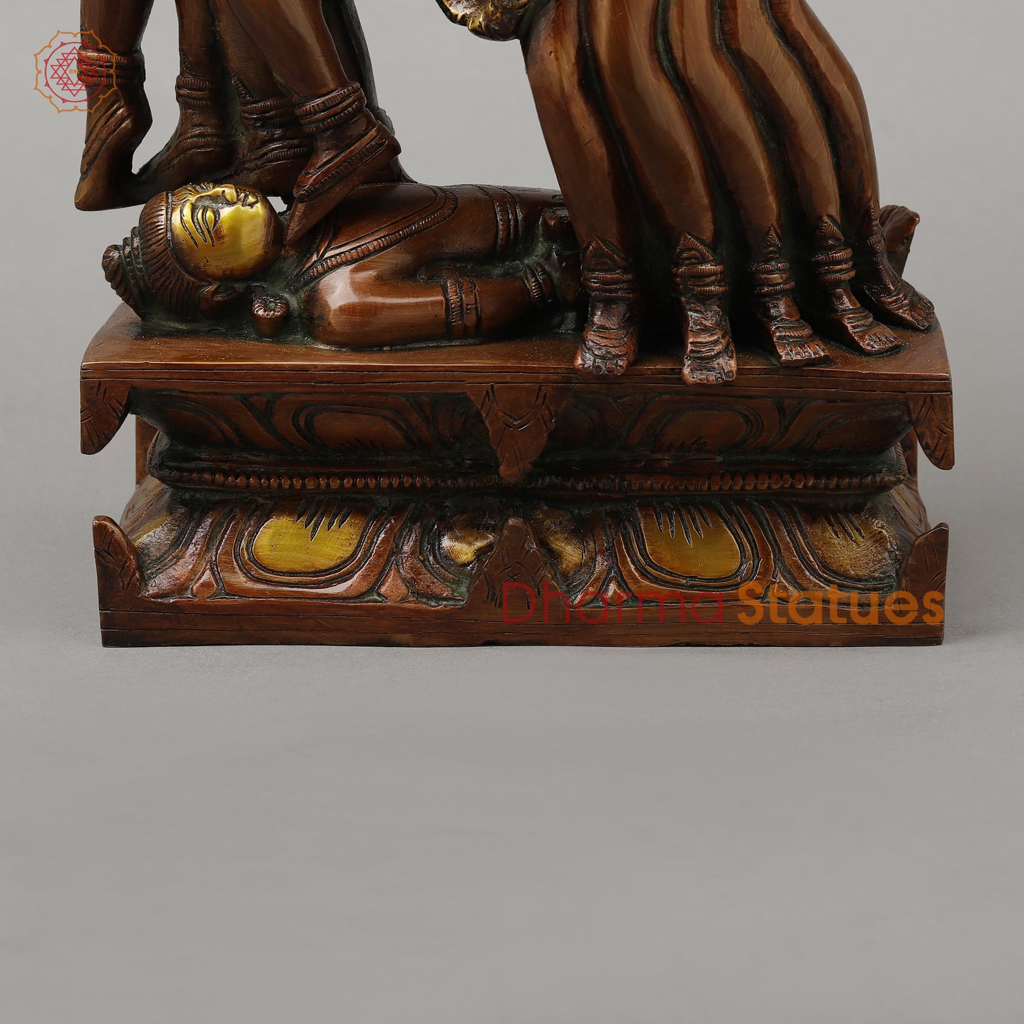 Brass Kali With Ten Heads, Golden & Copper Finish, 15.5"