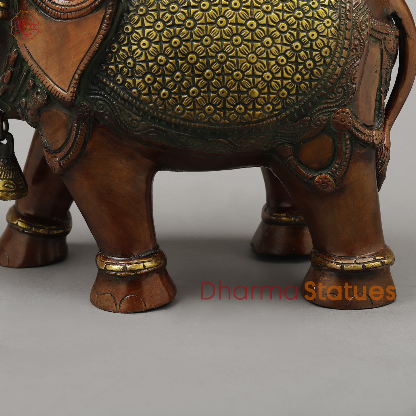 Brass Elephant with Bell, Copper & Golden Finish, 11.5"