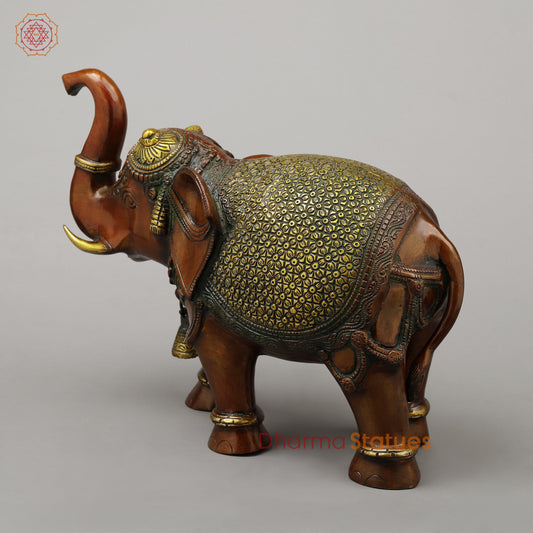 Brass Elephant with Bell, Copper & Golden Finish, 11.5"