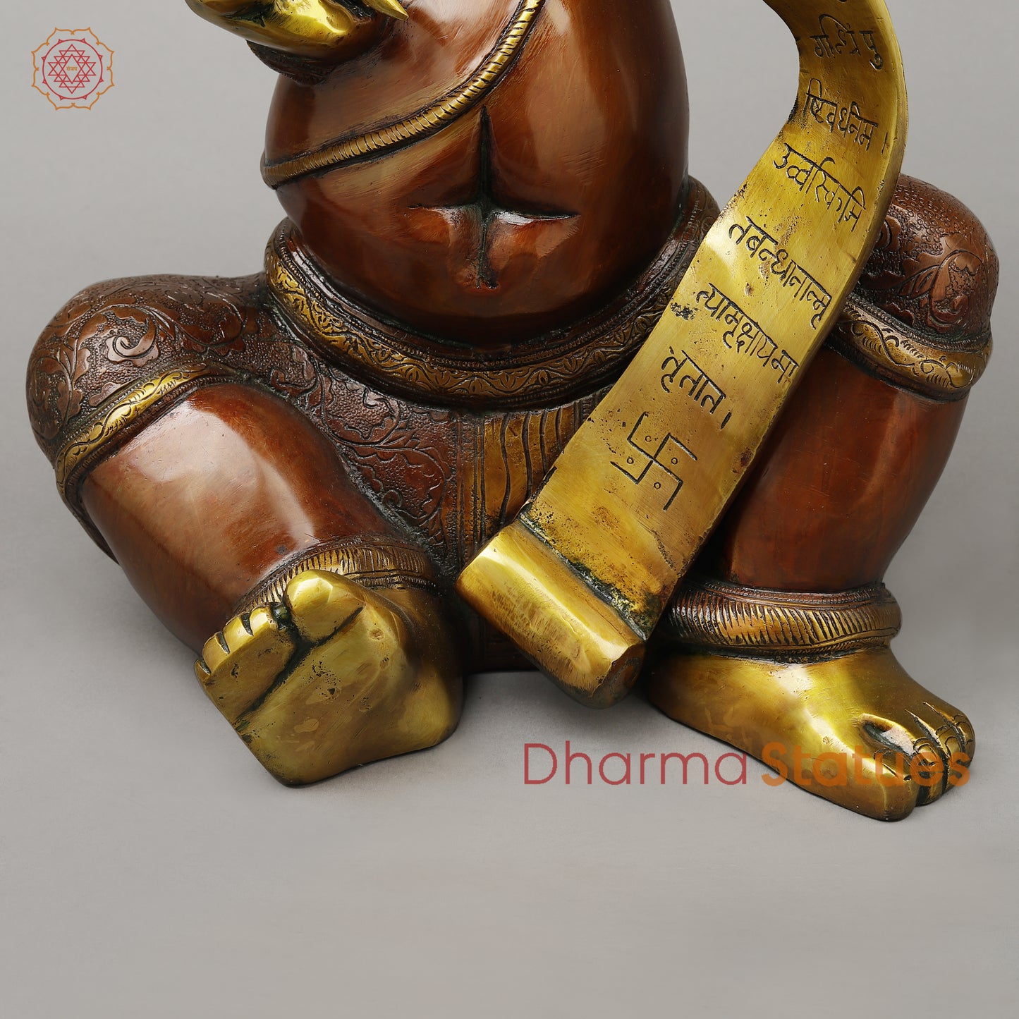 Brass Abstract Ganesh Writing Ramayana, Copper & Golden Finish, 23"