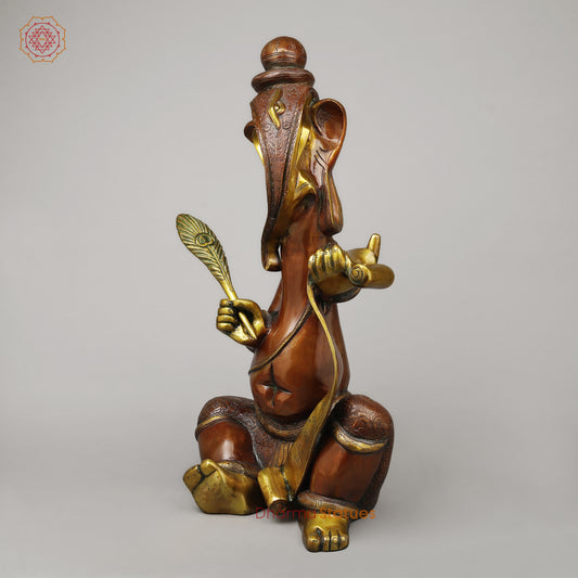 Brass Abstract Ganesh Writing Ramayana, Copper & Golden Finish, 23"