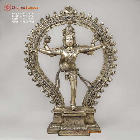 Brass Nataraja in Ananda-Tandava with Frame, Fine Golden Finish, 35"