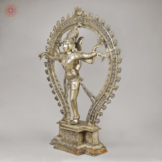 Brass Nataraja in Ananda-Tandava with Frame, Fine Golden Finish, 35"