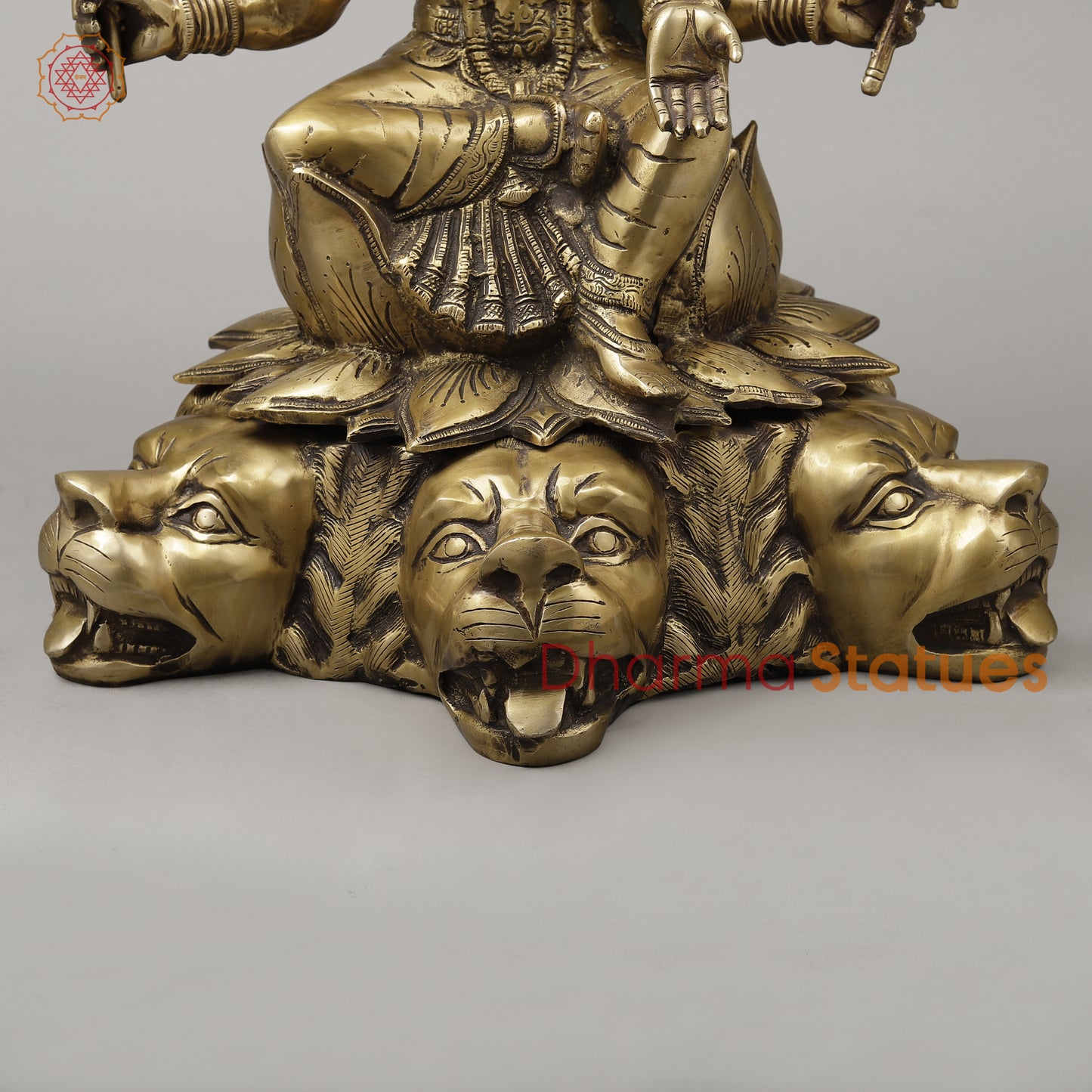 Brass Varahi With 8 Arms Seated on Lion, Dark Golden Finish, 20"