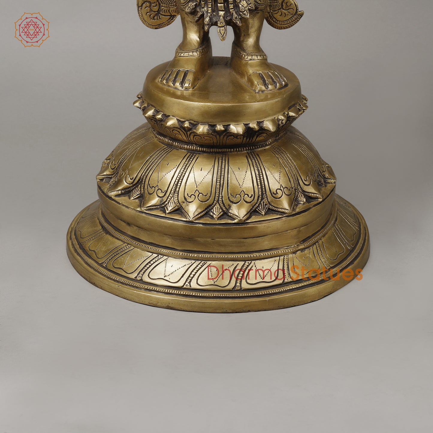 Brass Dhan Lakshmi Standing on Blooming Lotus, Fine Smooth Finish, 39.5"