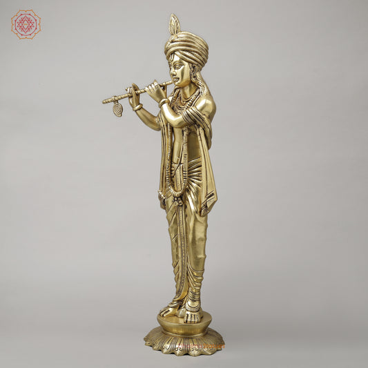 Brass Mathura Krishna Plating Flute, Golden Finish, 30"