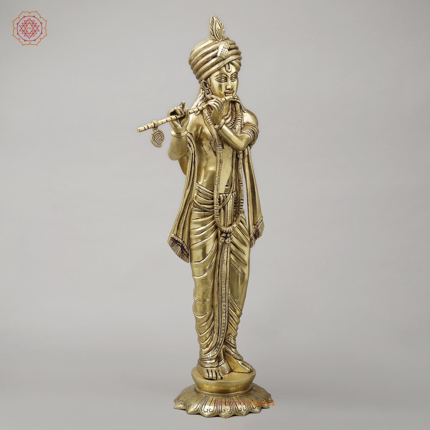 Brass Mathura Krishna Plating Flute, Golden Finish, 30"