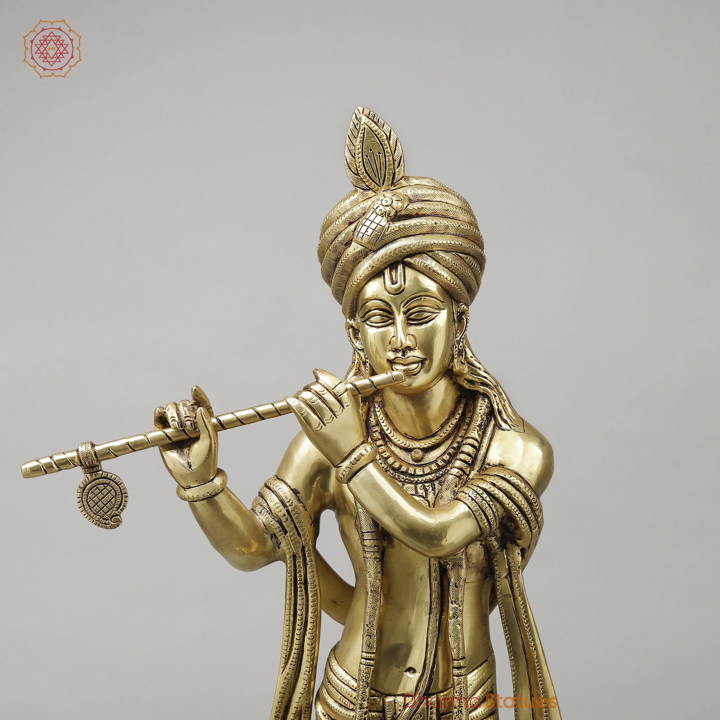 Brass Mathura Krishna Plating Flute, Golden Finish, 30"