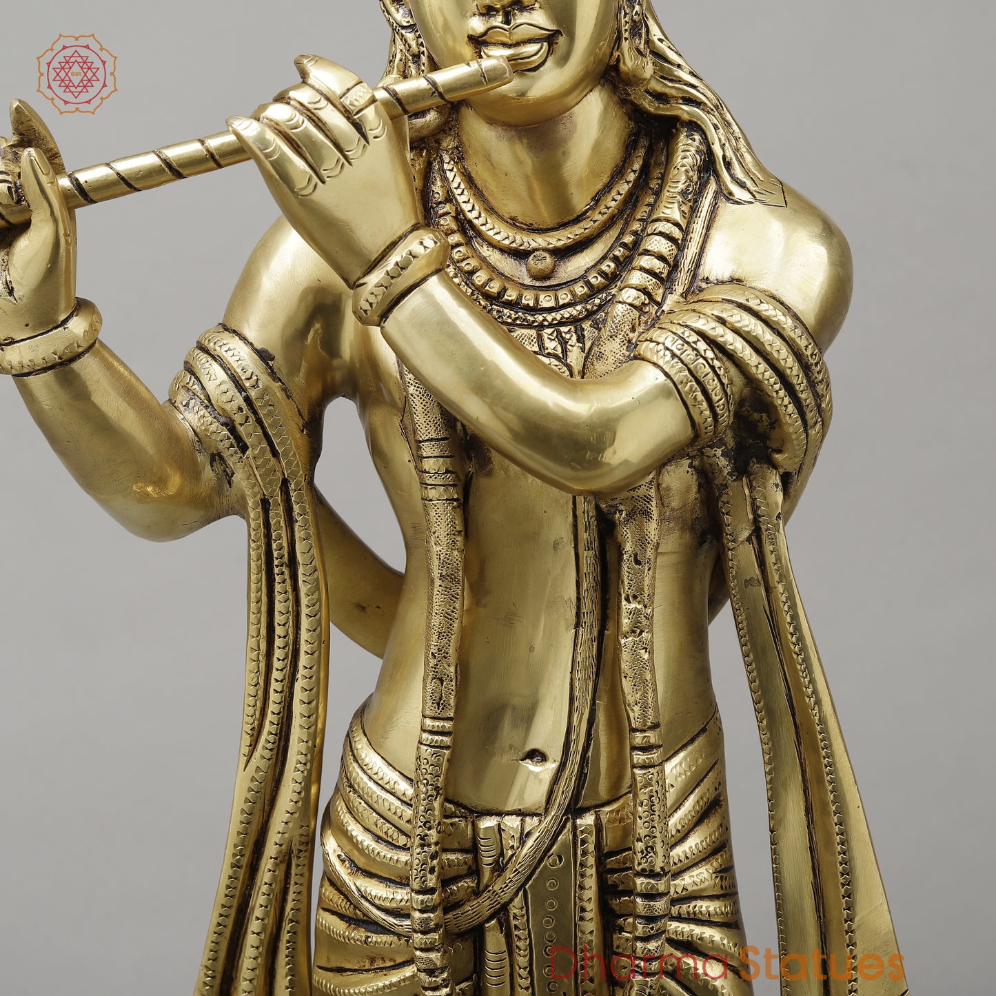 Brass Mathura Krishna Plating Flute, Golden Finish, 30"