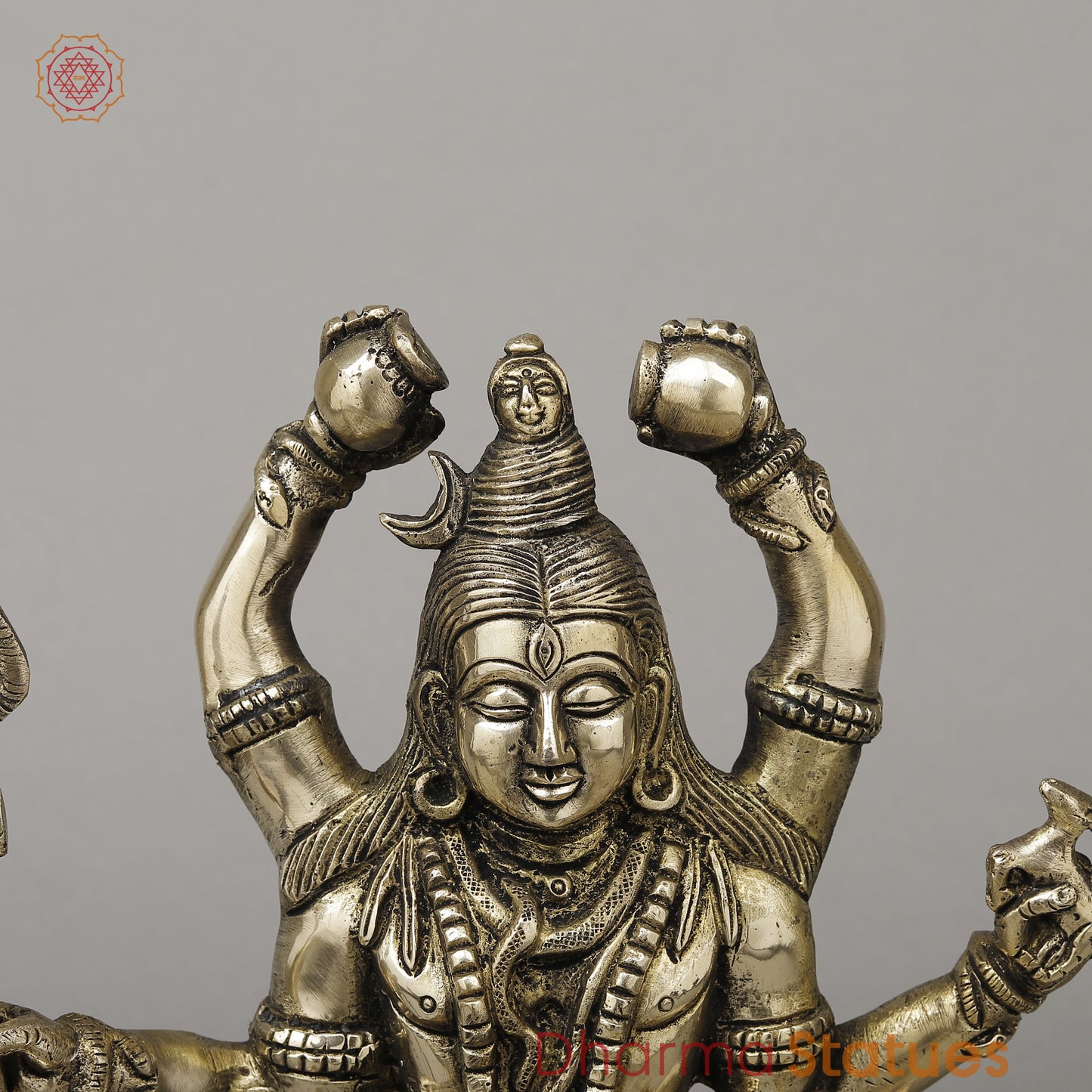 Brass Mahamritunjya Shiva with 6 Hands, Smooth Finish, 10"