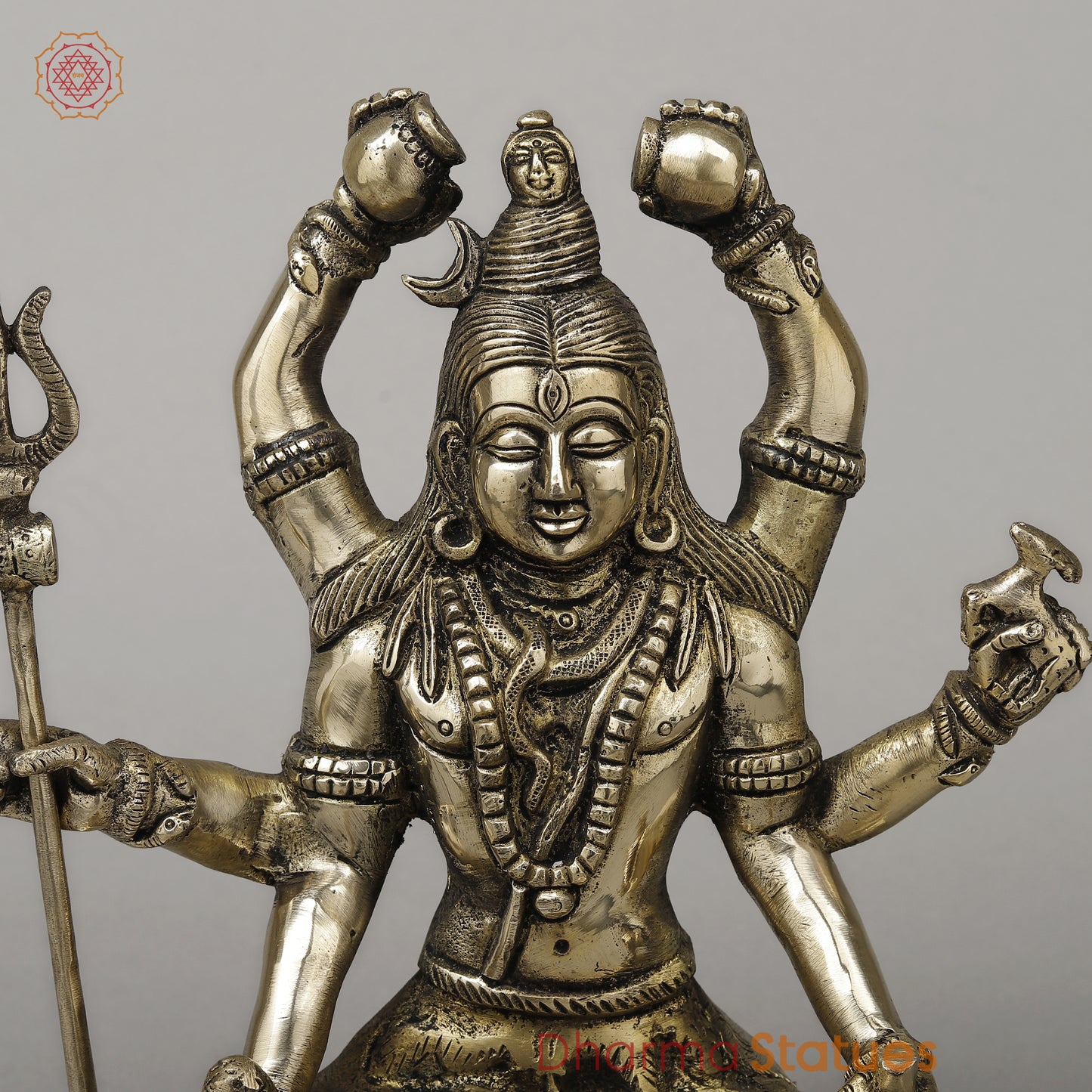 Brass Mahamritunjya Shiva with 6 Hands, Smooth Finish, 10"