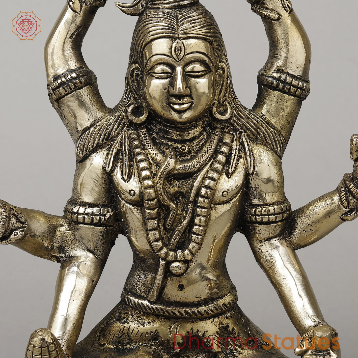 Brass Mahamritunjya Shiva with 6 Hands, Smooth Finish, 10"