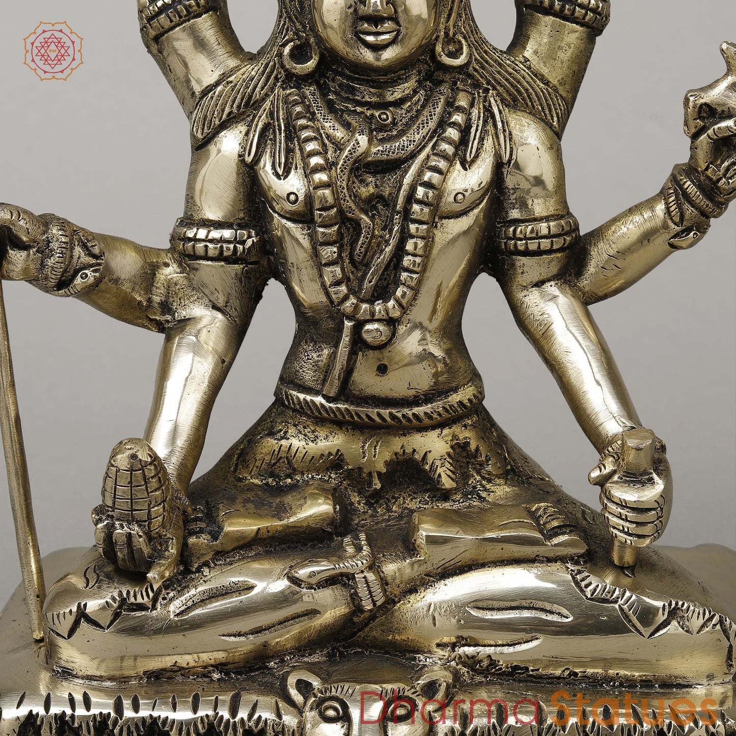 Brass Mahamritunjya Shiva with 6 Hands, Smooth Finish, 10"