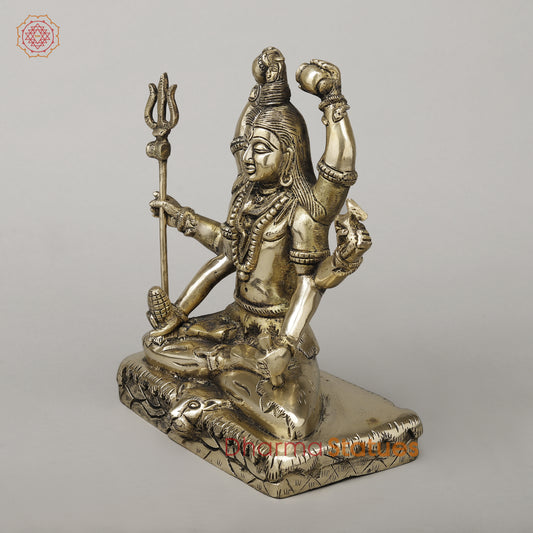 Brass Mahamritunjya Shiva with 6 Hands, Smooth Finish, 10"
