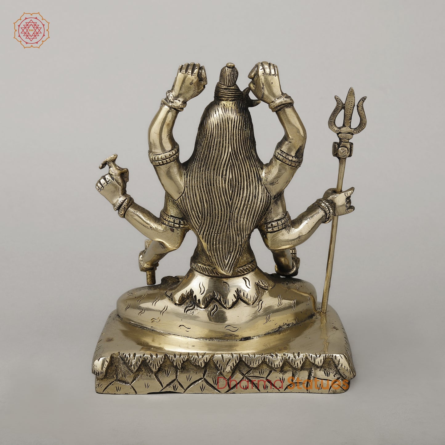 Brass Mahamritunjya Shiva with 6 Hands, Smooth Finish, 10"