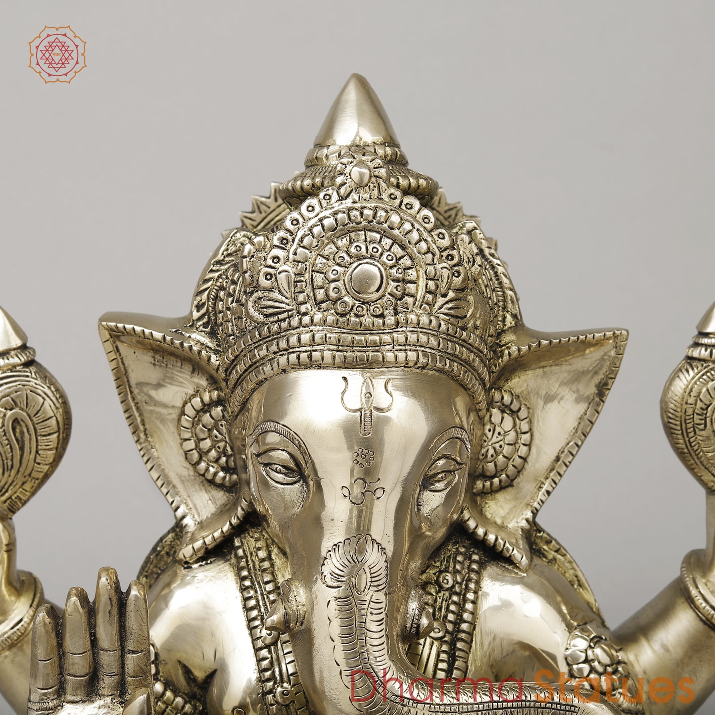 Brass Ganesh Seated in Blessing Posture, Smooth Finish, 14"