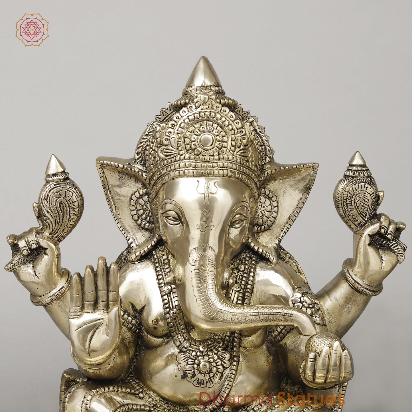 Brass Ganesh Seated in Blessing Posture, Smooth Finish, 14"
