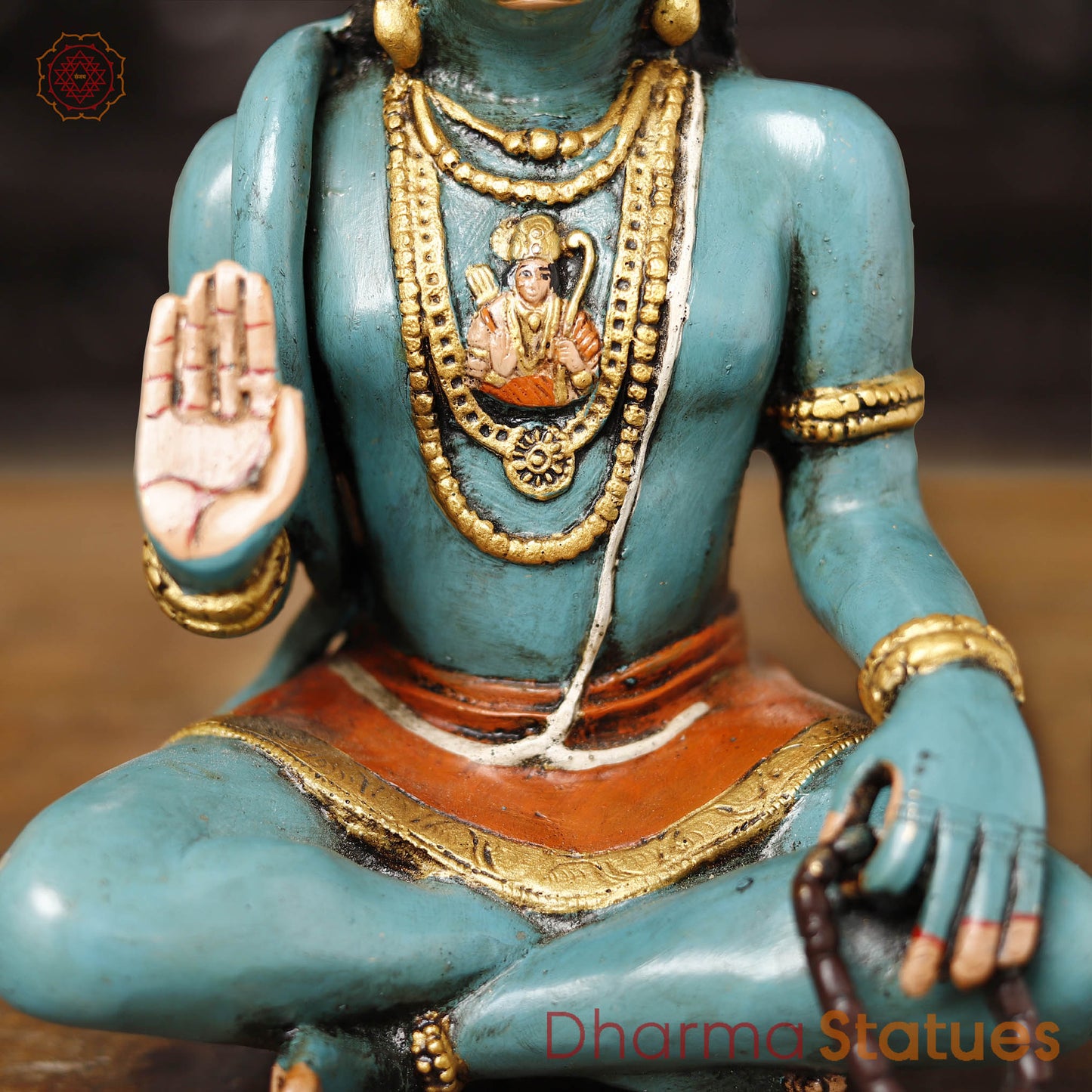 Brass Hanuman Statue, Blessing Posture, Fine colorful Finish  11"
