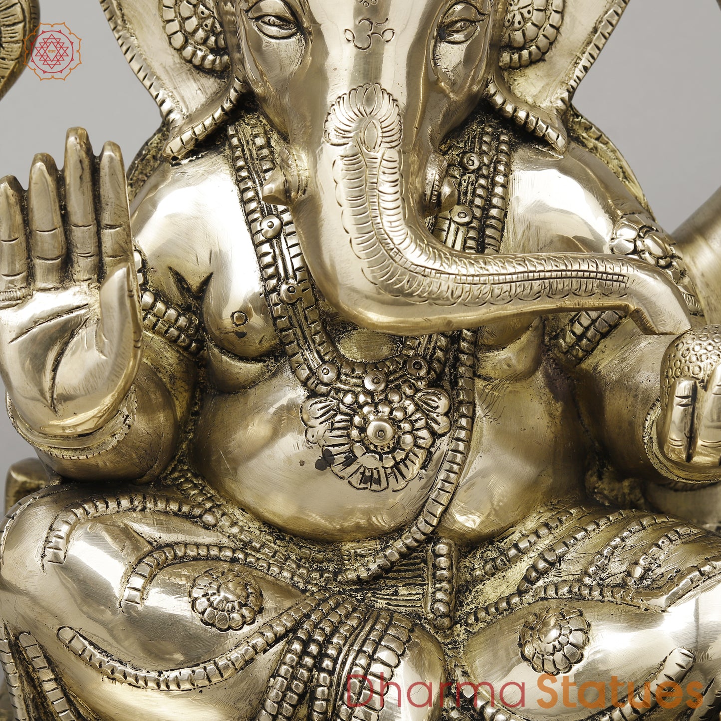 Brass Ganesh Seated in Blessing Posture, Smooth Finish, 14"