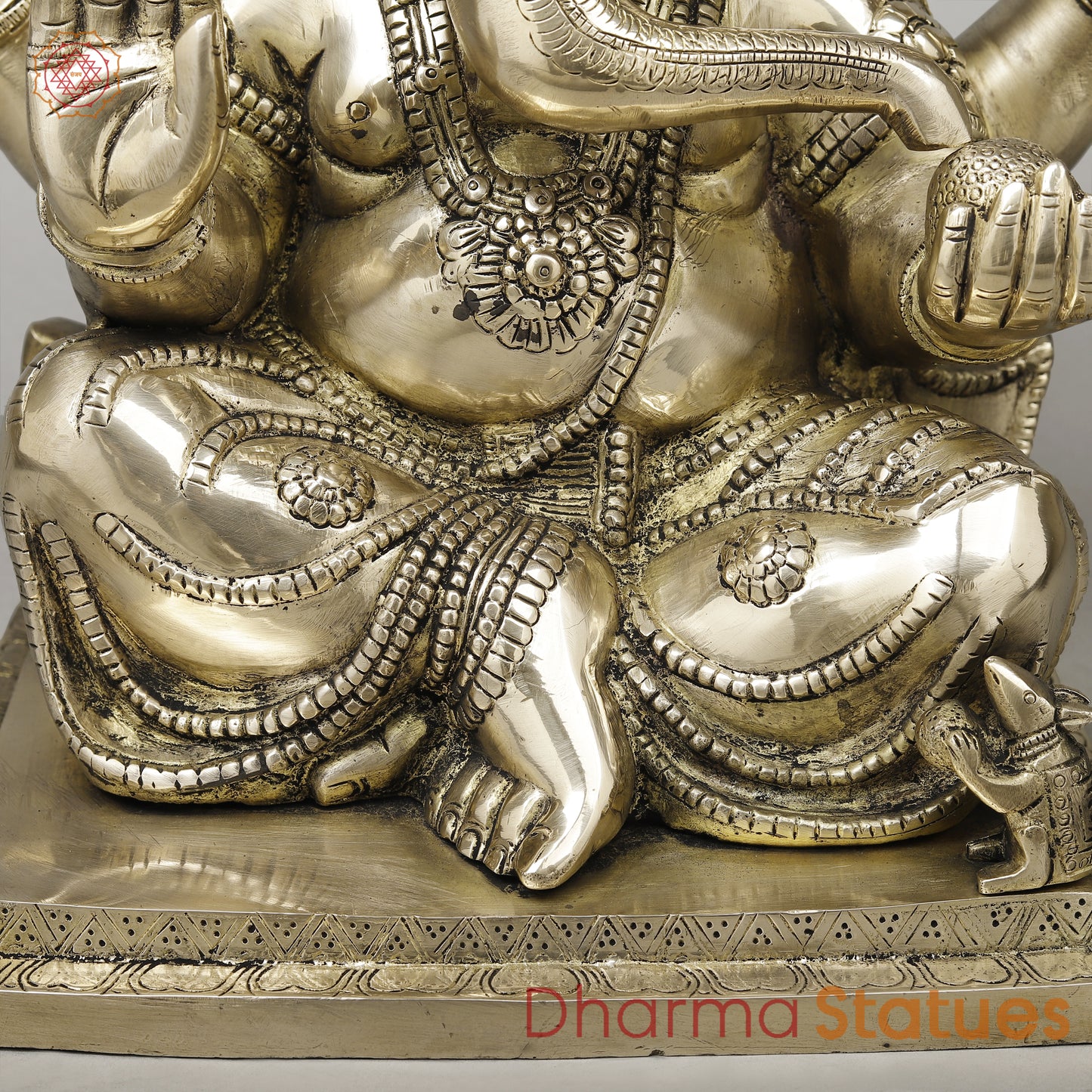 Brass Ganesh Seated in Blessing Posture, Smooth Finish, 14"