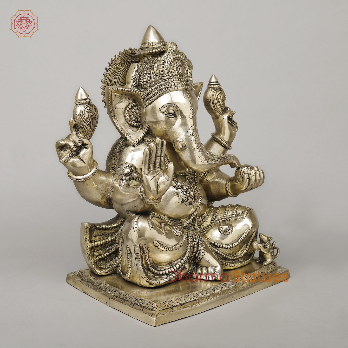 Brass Ganesh Seated in Blessing Posture, Smooth Finish, 14"