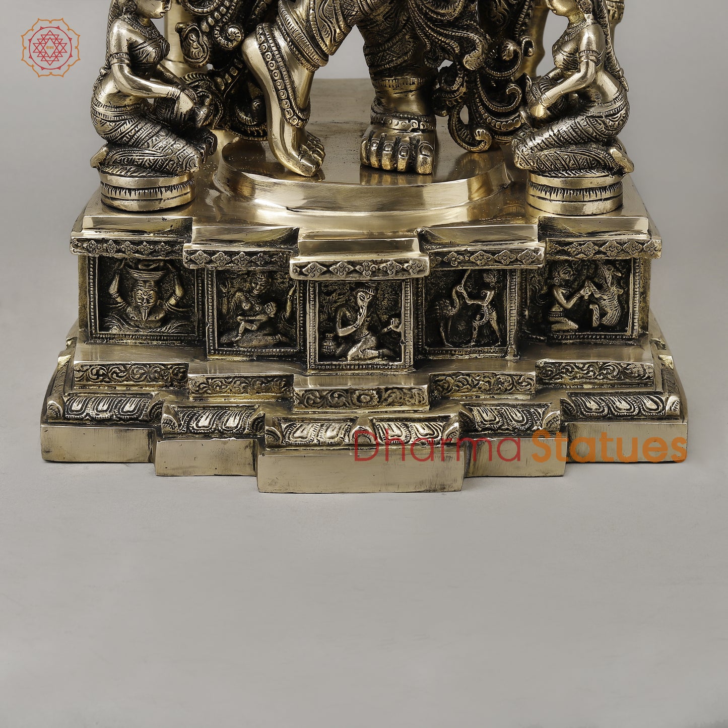 Brass Krishna Playing Flute with Cow, Smooth Finish, 29"