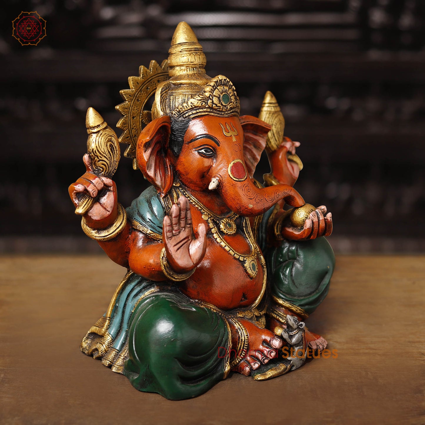 Brass Ganesh Seated, Multi-Color Finish, 13"