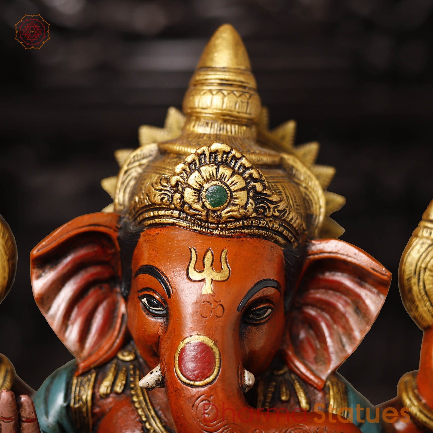 Brass Ganesh Seated, Multi-Color Finish, 13"