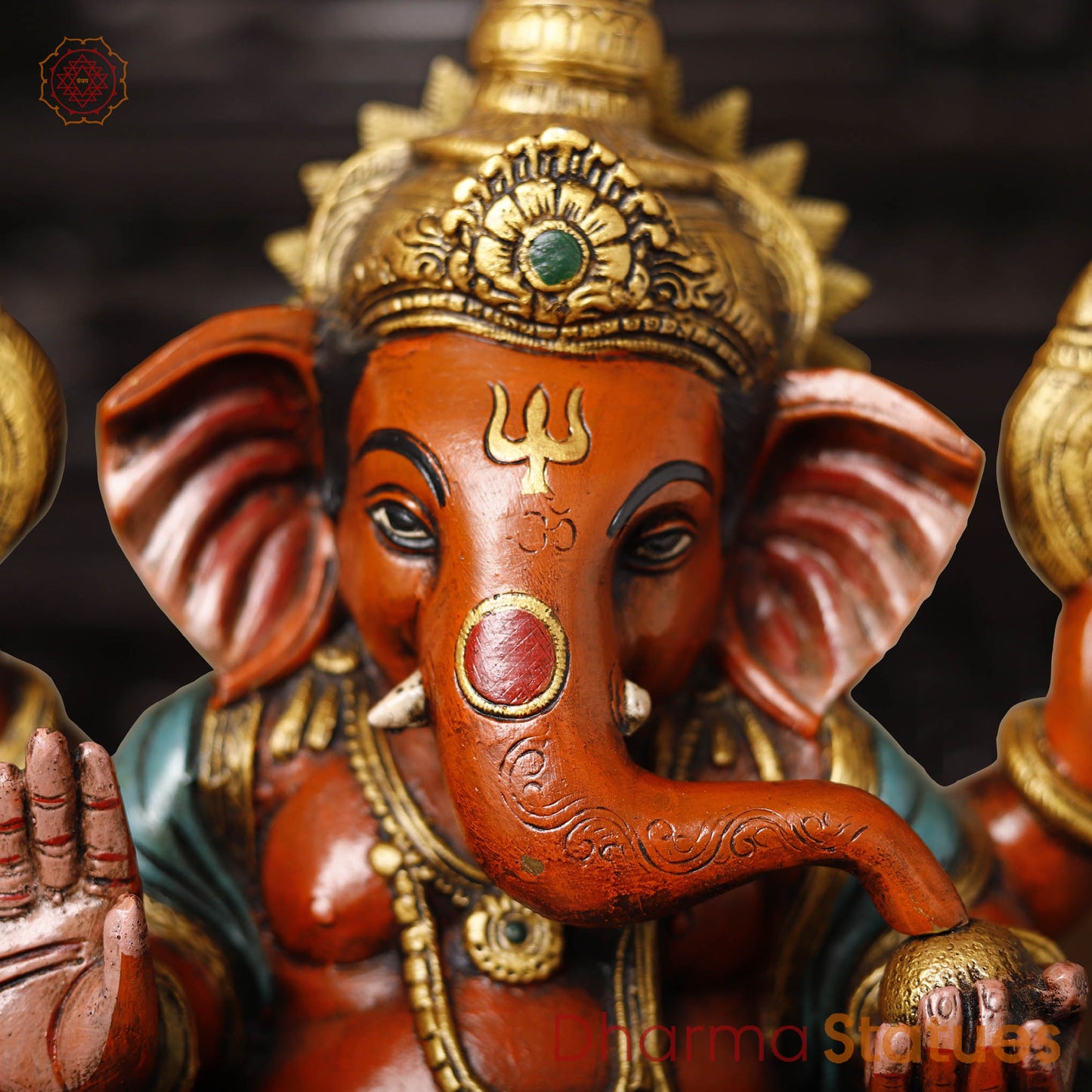 Brass Ganesh Seated, Multi-Color Finish, 13"