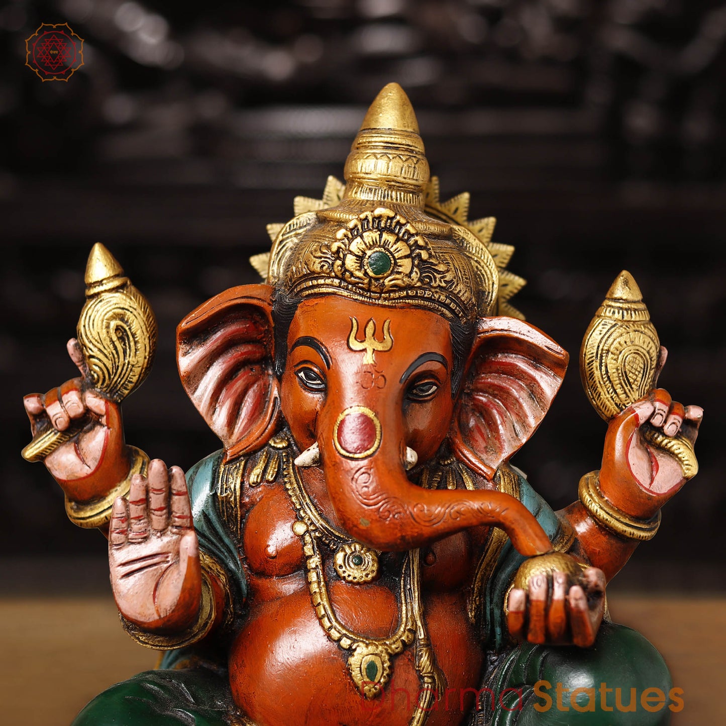 Brass Ganesh Seated, Multi-Color Finish, 13"