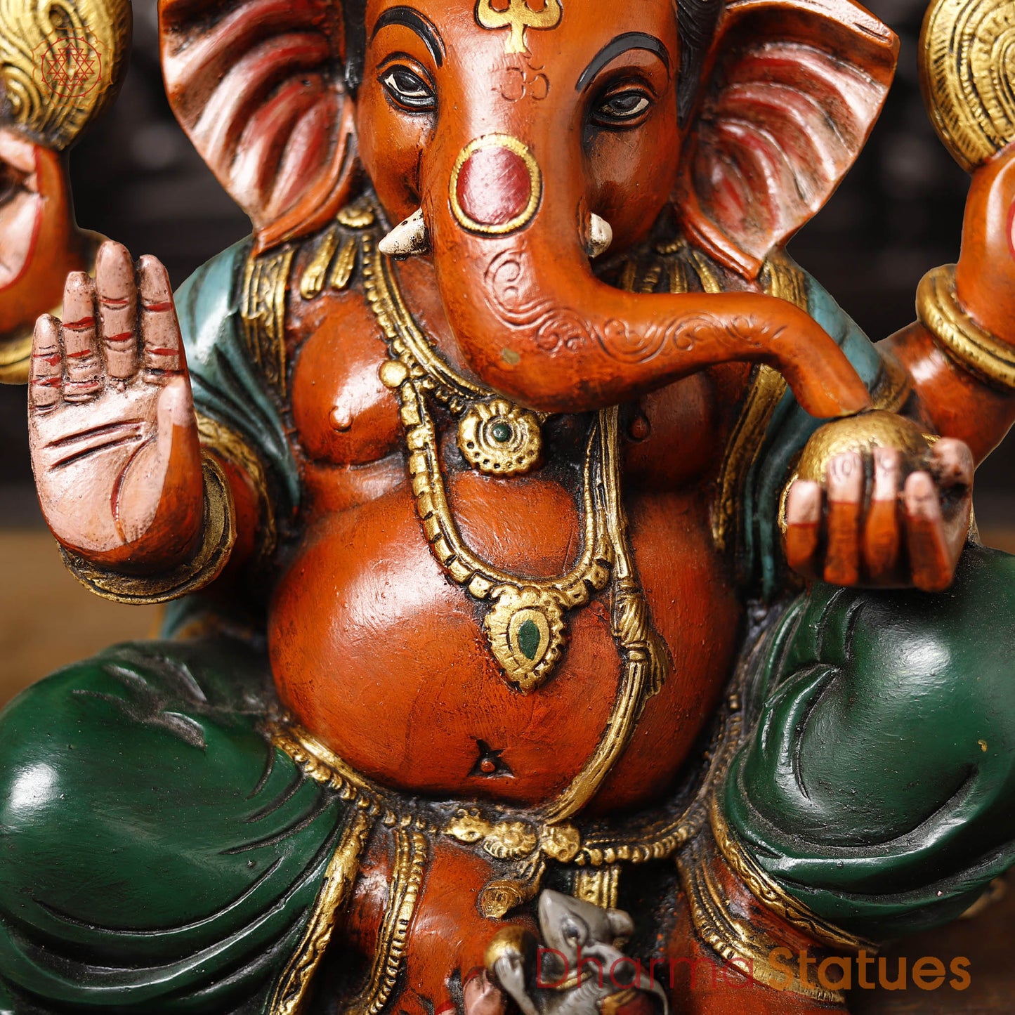 Brass Ganesh Seated, Multi-Color Finish, 13"