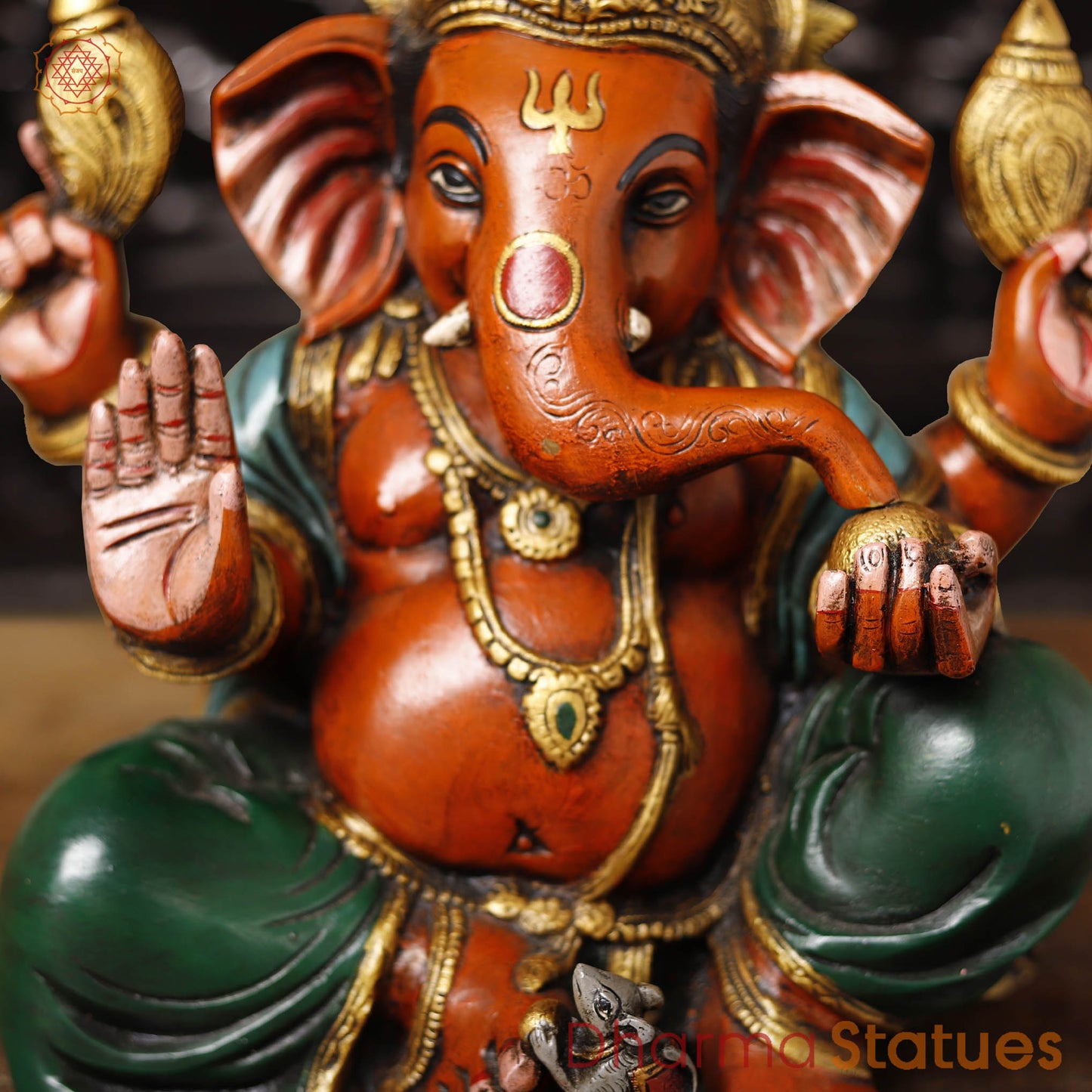 Brass Ganesh Seated, Multi-Color Finish, 13"