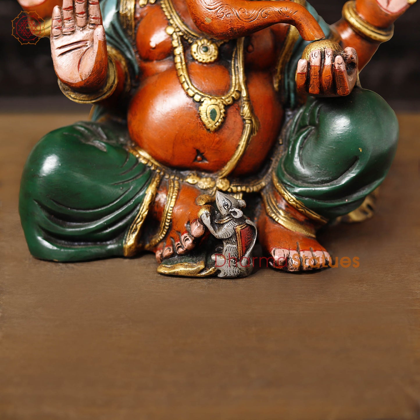 Brass Ganesh Seated, Multi-Color Finish, 13"