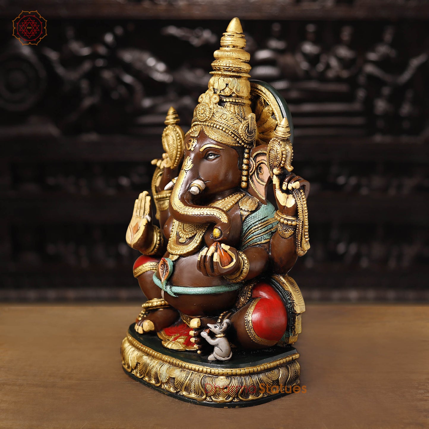 Brass Ganesh Seated Beautifully Hand Painted 21"
