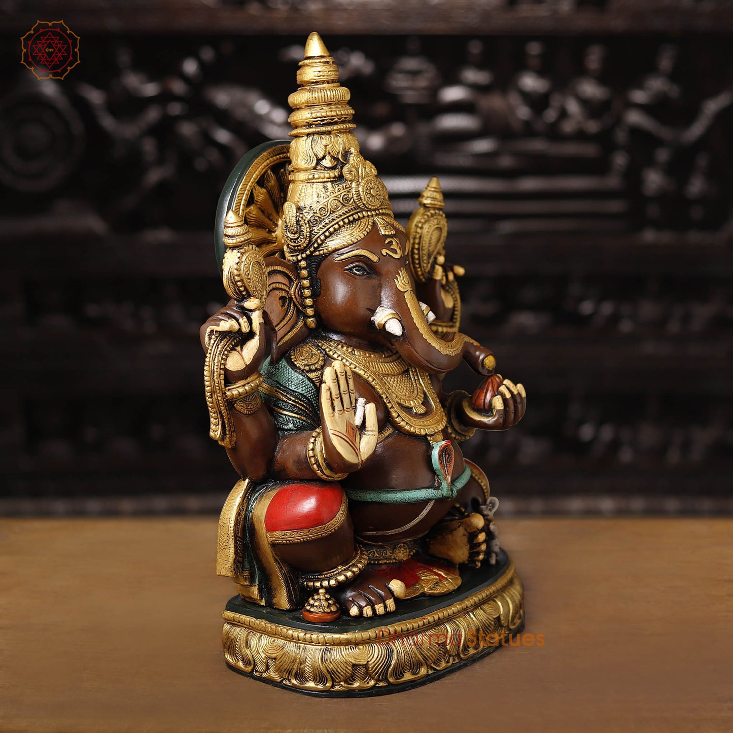 Brass Ganesh Seated Beautifully Hand Painted 21"