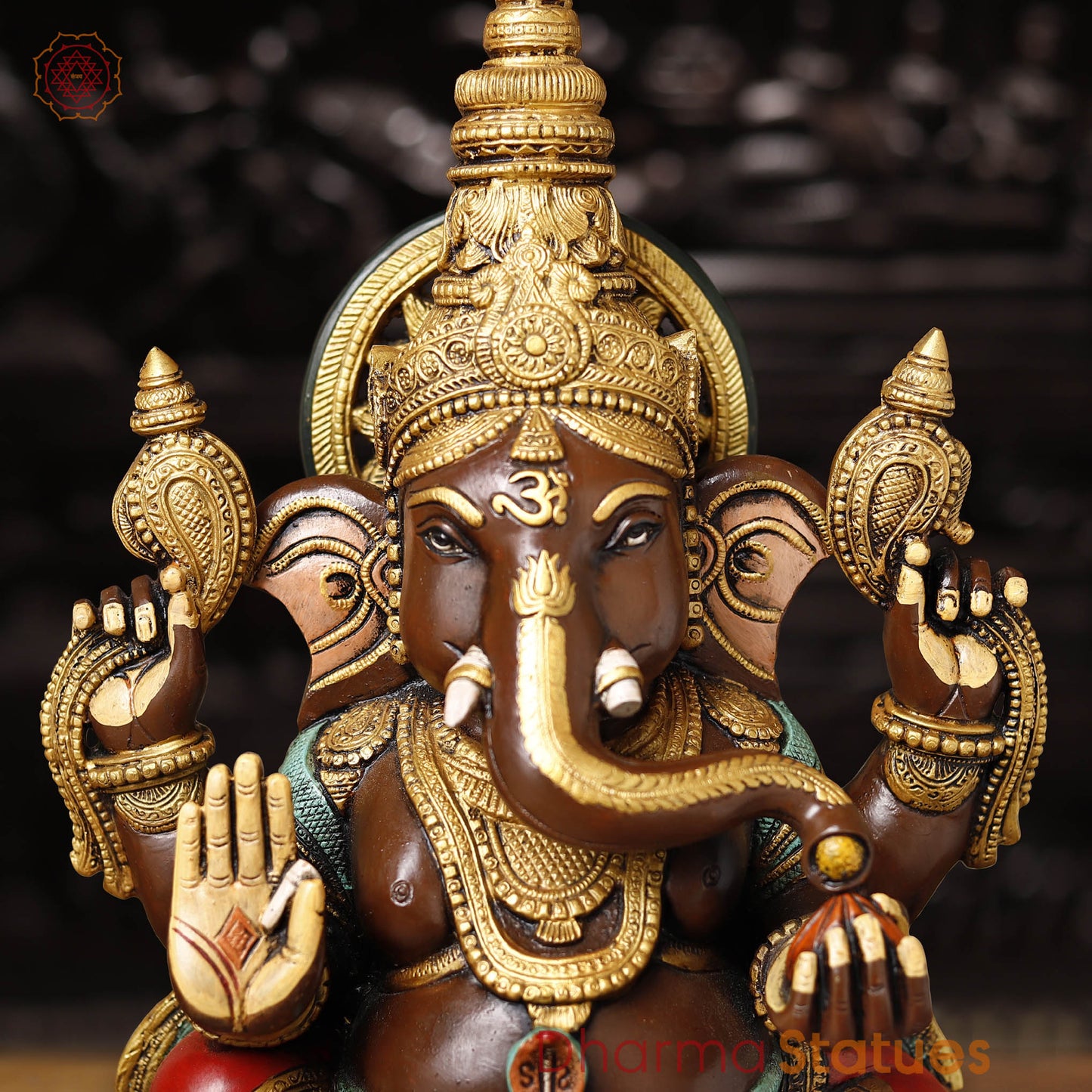Brass Ganesh Seated Beautifully Hand Painted 21"