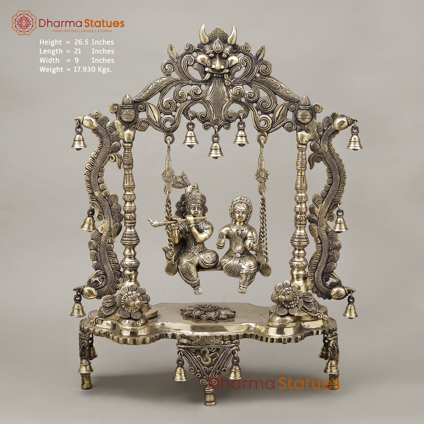 Brass Radha & Krishna Jhula, Smooth Finish, 26.5"