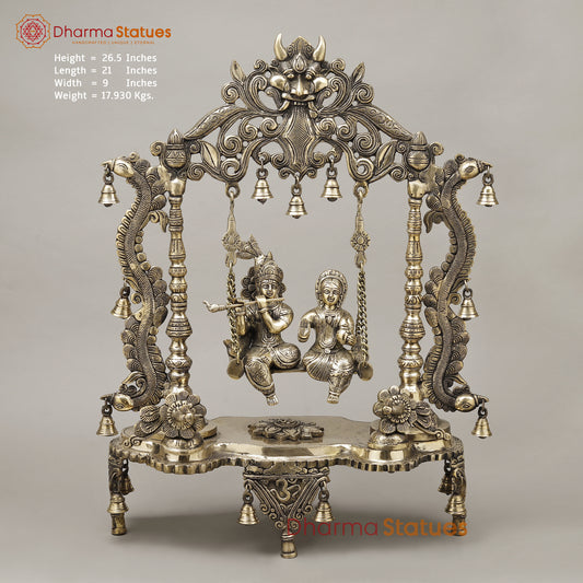 Brass Radha & Krishna Jhula, Smooth Finish, 26.5"