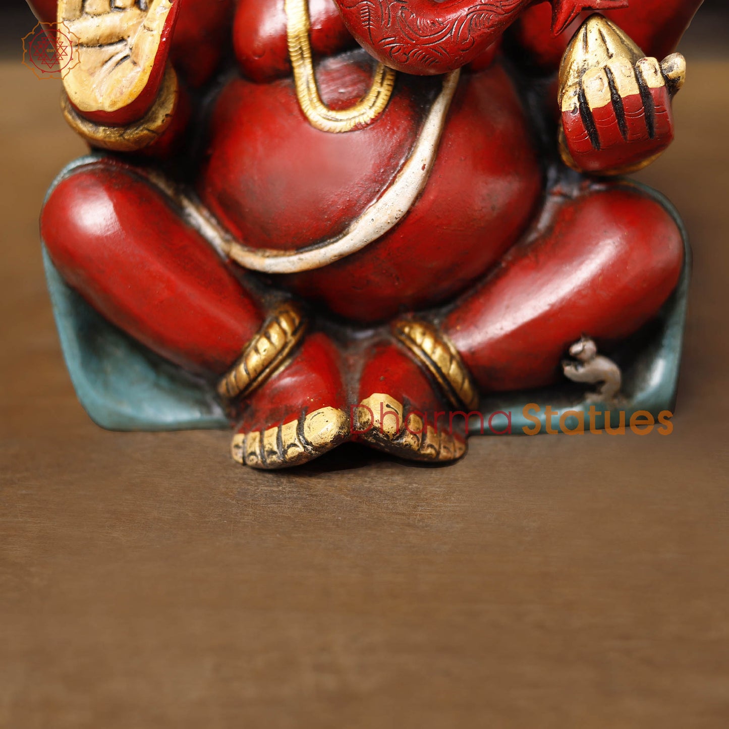Brass Ganesha Seated Long ears, Hand Painted, 10"