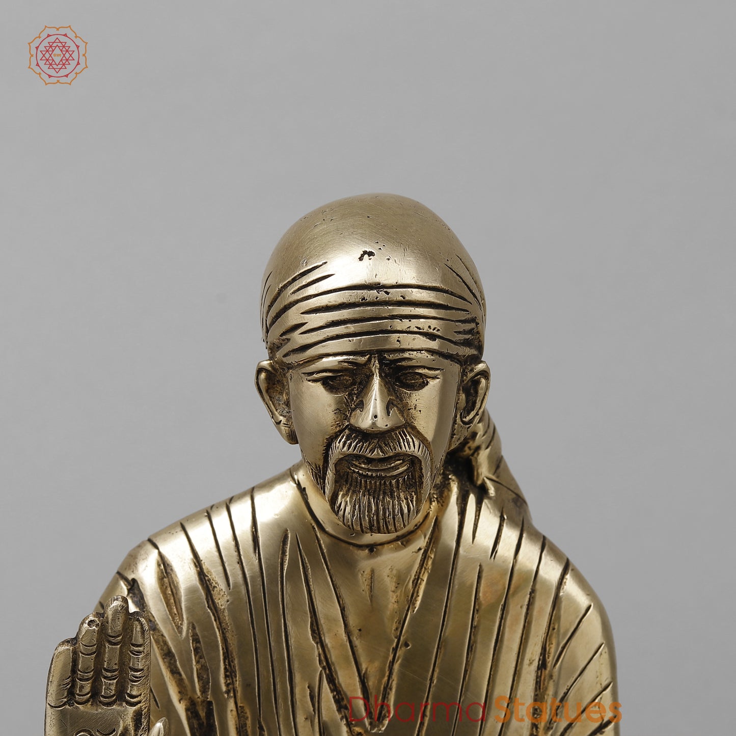 Brass Shirdi Sai Baba in Blessing Posture, Golden Finish, 12.5"