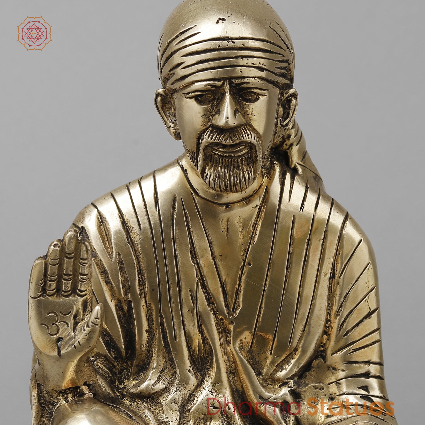 Brass Shirdi Sai Baba in Blessing Posture, Golden Finish, 12.5"