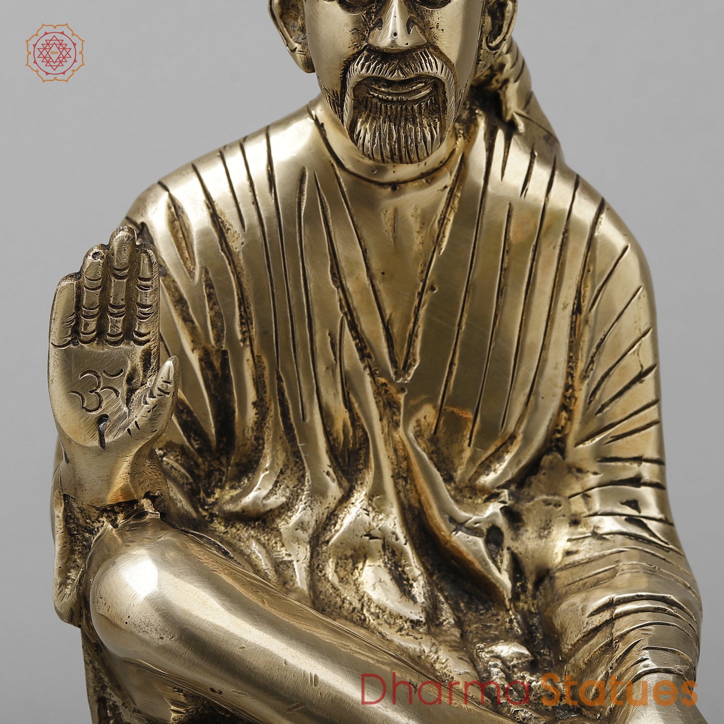 Brass Shirdi Sai Baba in Blessing Posture, Golden Finish, 12.5"