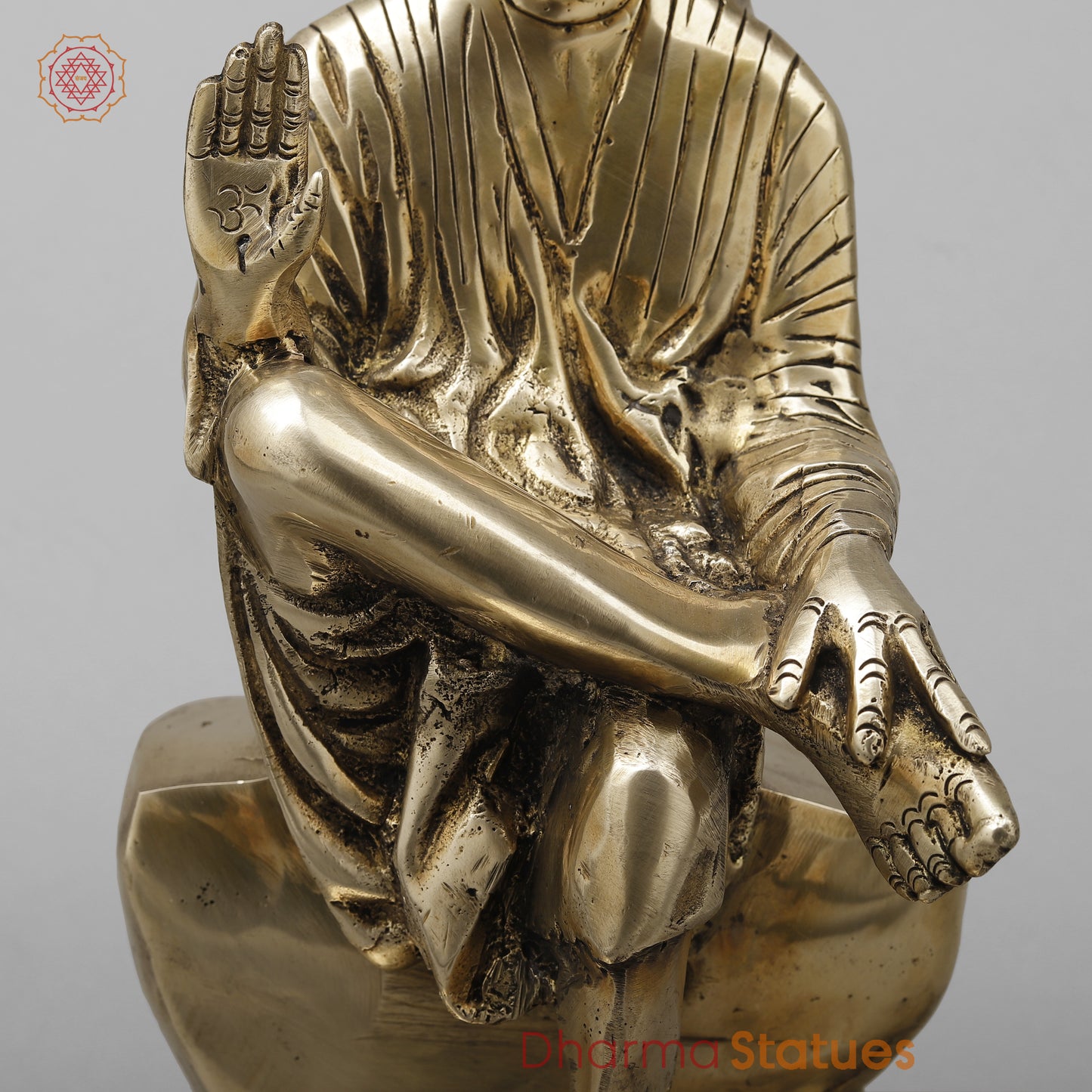 Brass Shirdi Sai Baba in Blessing Posture, Golden Finish, 12.5"