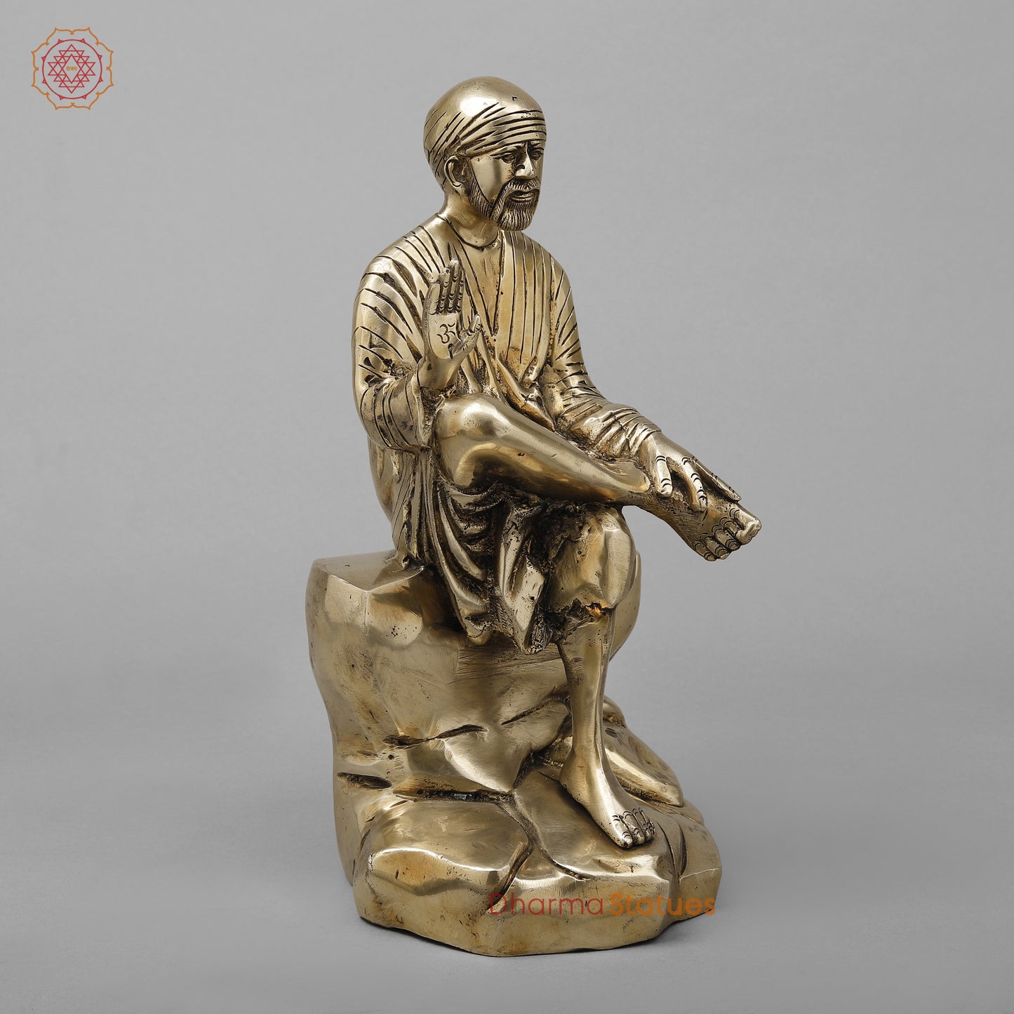 Brass Shirdi Sai Baba in Blessing Posture, Golden Finish, 12.5"