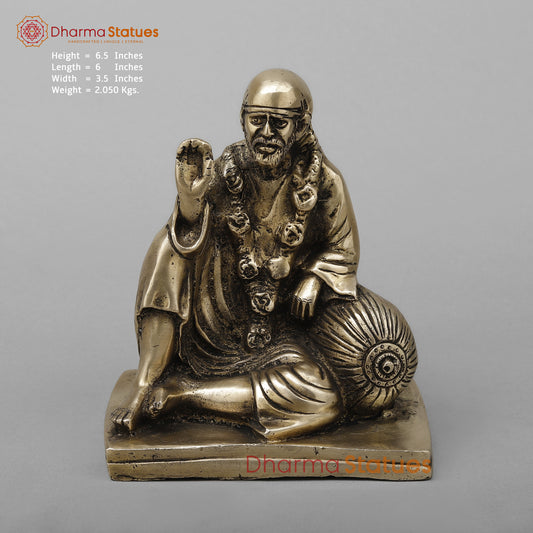 Brass Shirdi Sai Baba, Golden Finish, 6.5"