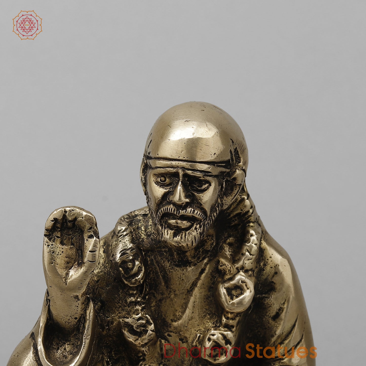 Brass Shirdi Sai Baba, Golden Finish, 6.5"